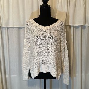 White crochet open back sweater